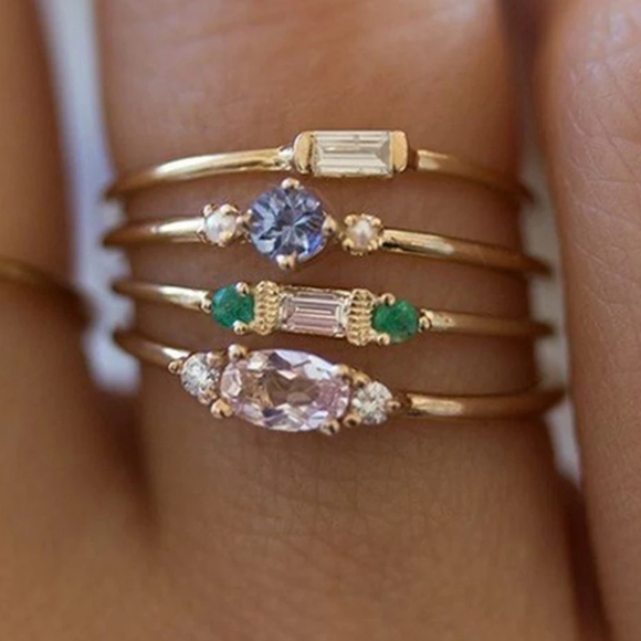 Lakeview Apparel | Jewelry | Dainty Delicate Gold Crystal Stacked Ring ...